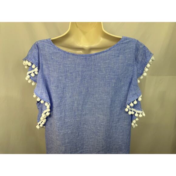 Lilly Pulitzer Astara Linen Pom Pom Top - Beckon Blue - Size M - Picture 8 of 15